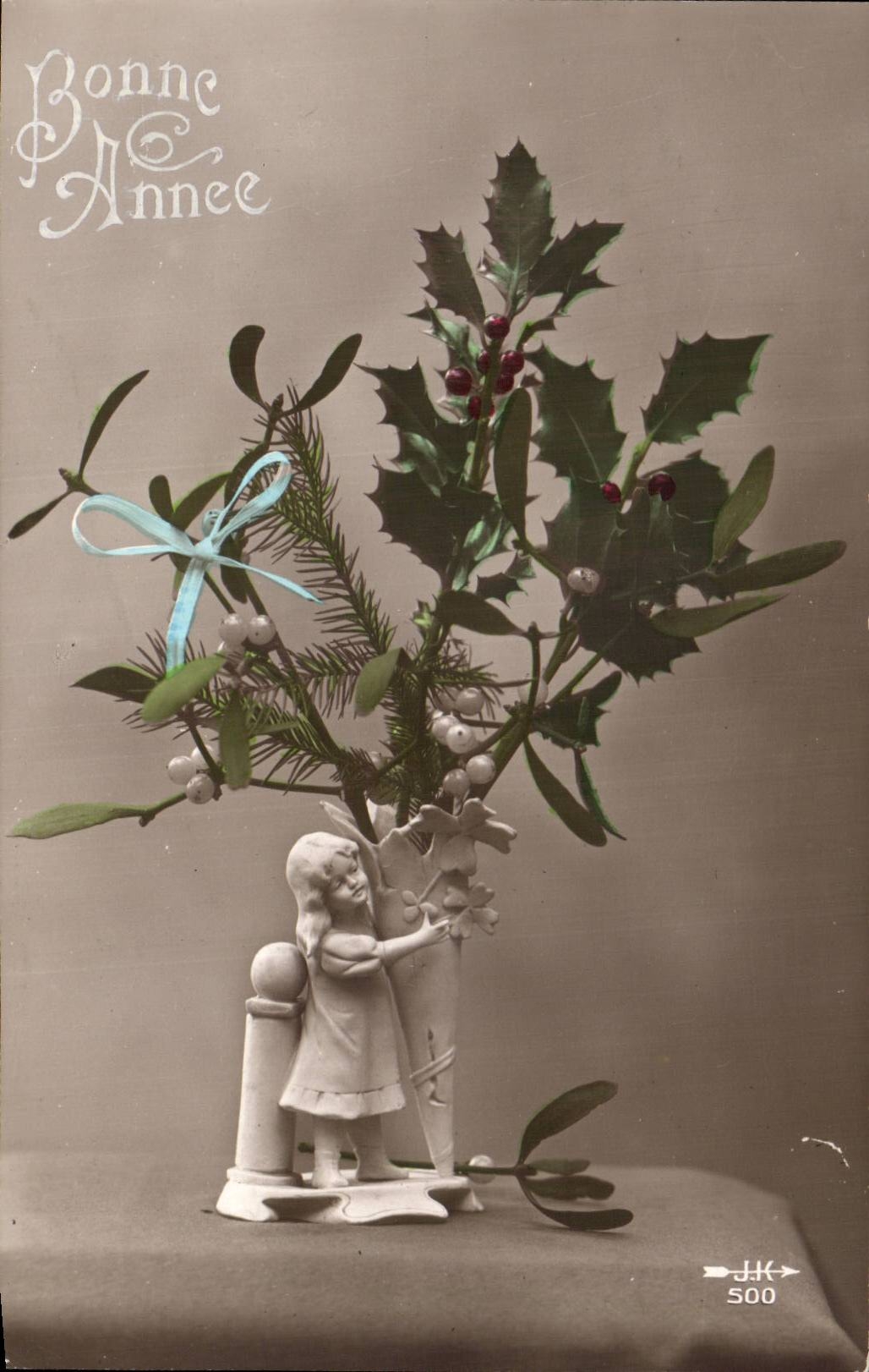 CPA Fantaisie Fleurs Bonne annee Santon