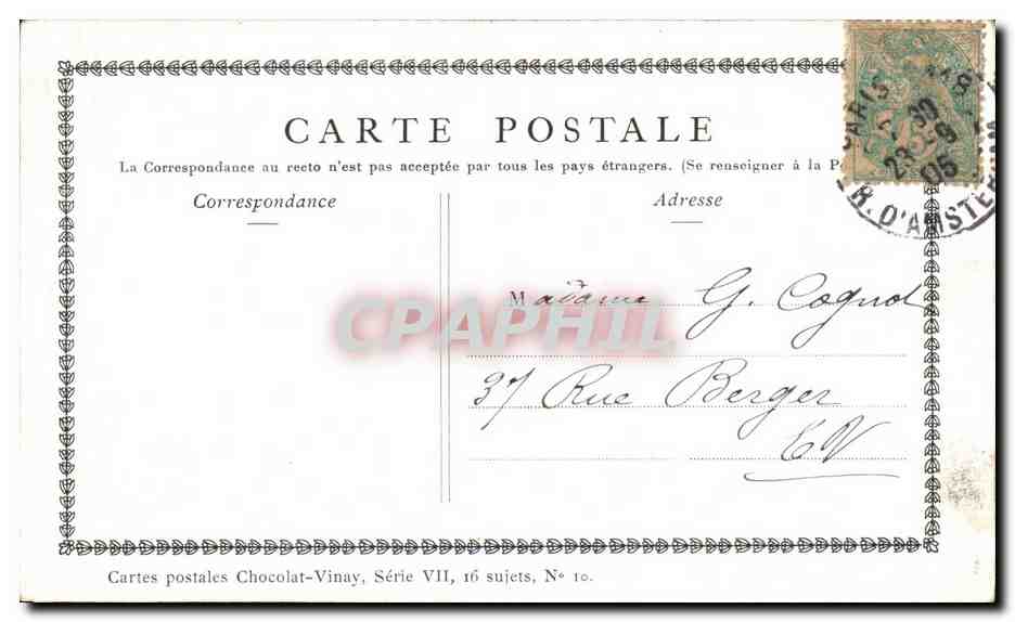 CPA Chocolat Vinay Femme tenant une volaille — Verso