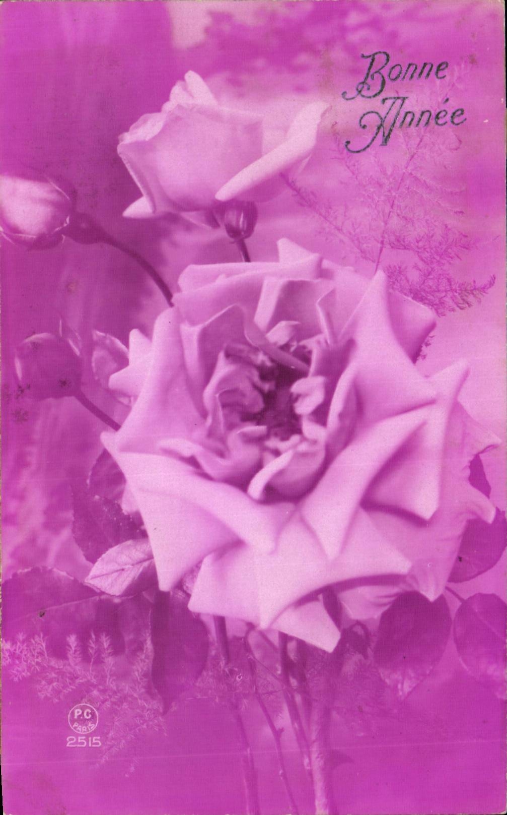 CPA Fantaisie Fleur Rose Bonne annee