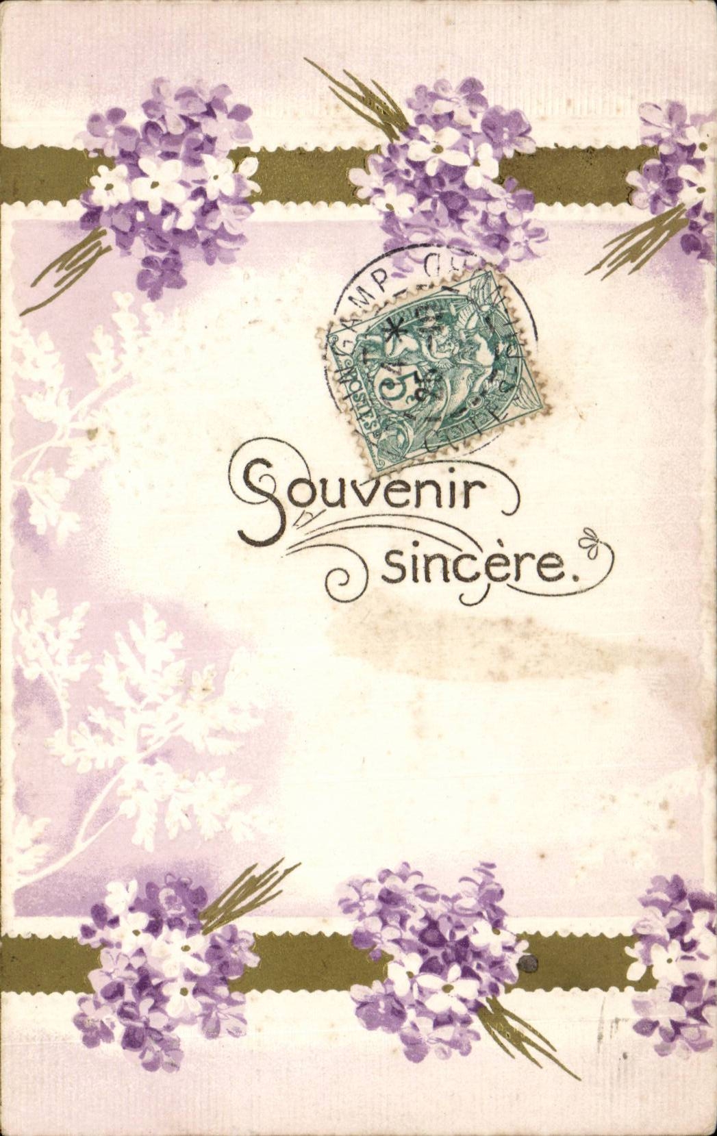 CPA Fantaisie Fleur Souvenir sincere