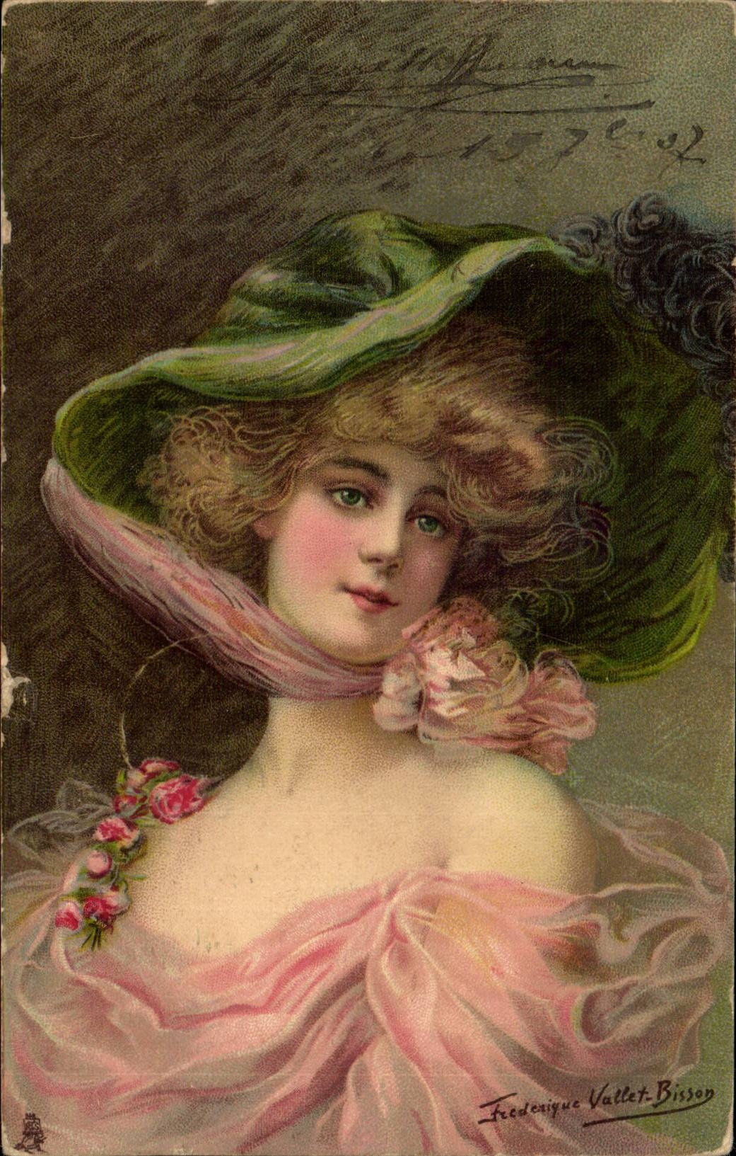 Jeune femme en chapeau vert — Frederique Vallet-Bisson — Série N° 963