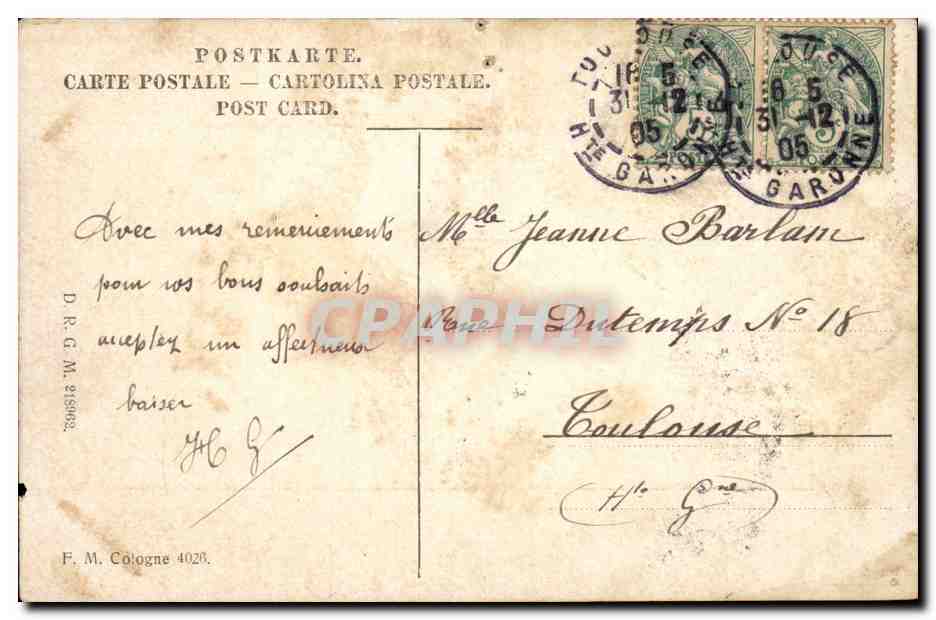 CPA J Weiland Pres du berceau — Verso