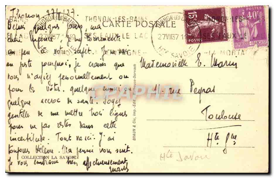 CPA Thonon les Bains Le chateau — Verso