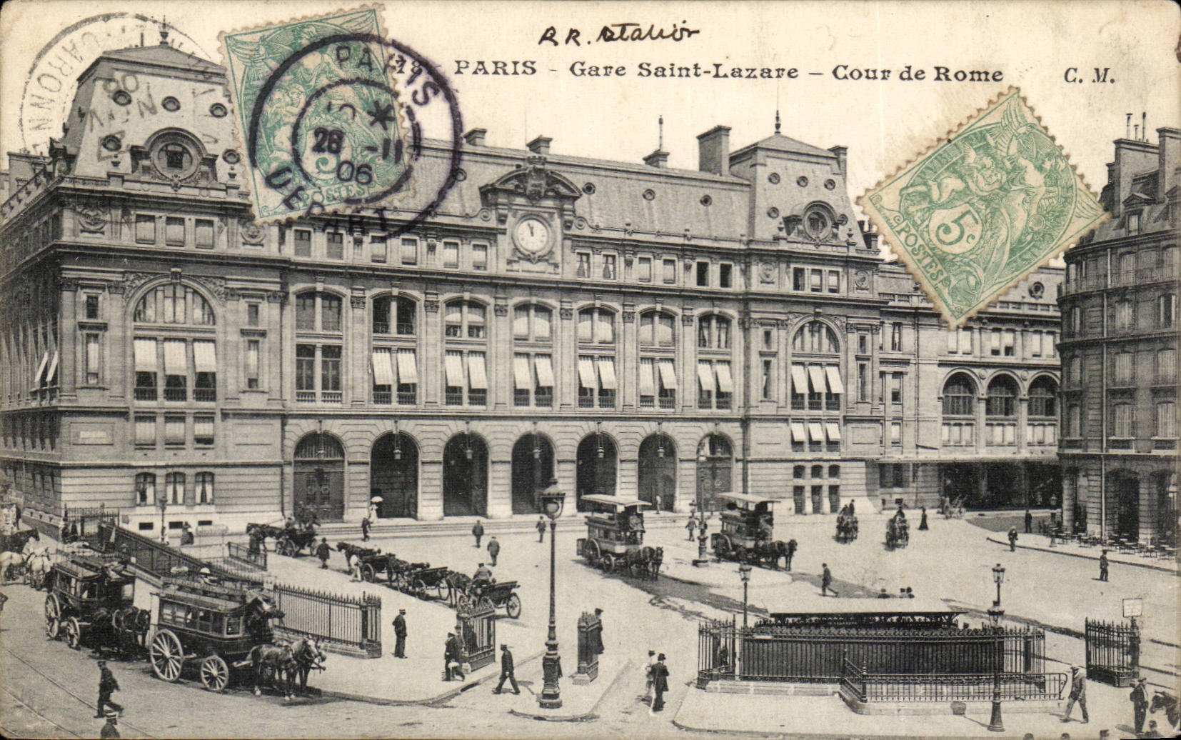 Paris CPA Gare St Lazare et cour de Rome
