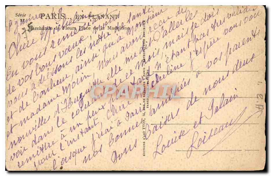 Marchande de Fleurs - Place de la Madeleine — Paris — Éditions d'Art Yvon — Rückseite