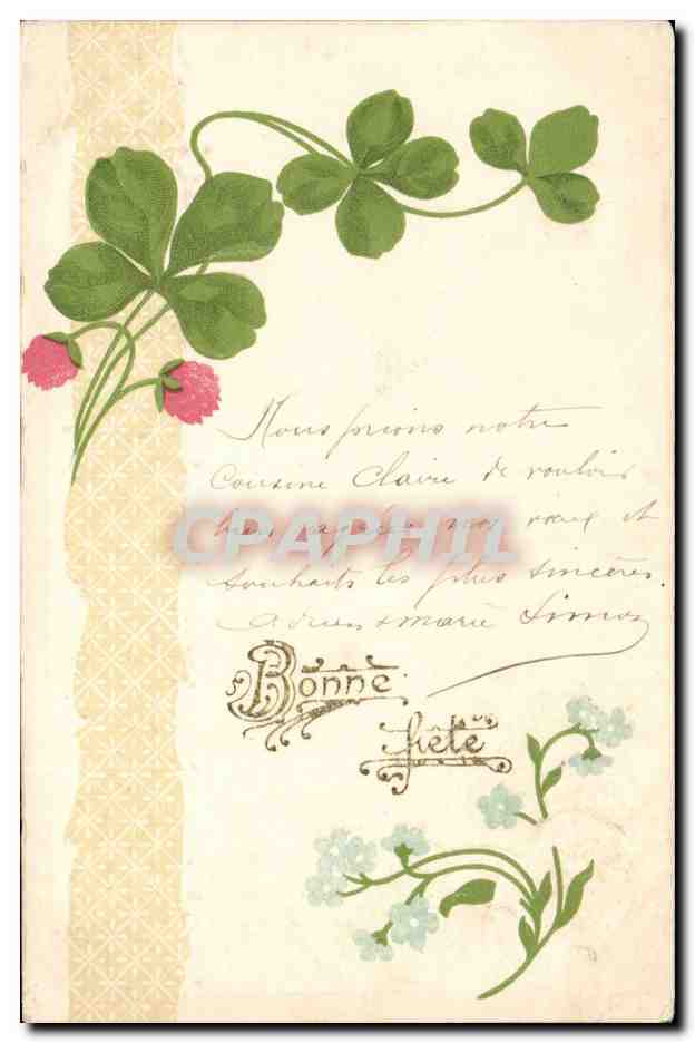 CPA Fantaisie Trefle fleur Bonne fete