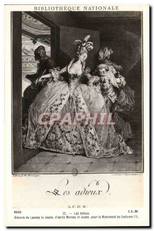CPA Fantaisie Femme Bibliotheque nationale Les adieux Launay le jeune Moreau le jeune