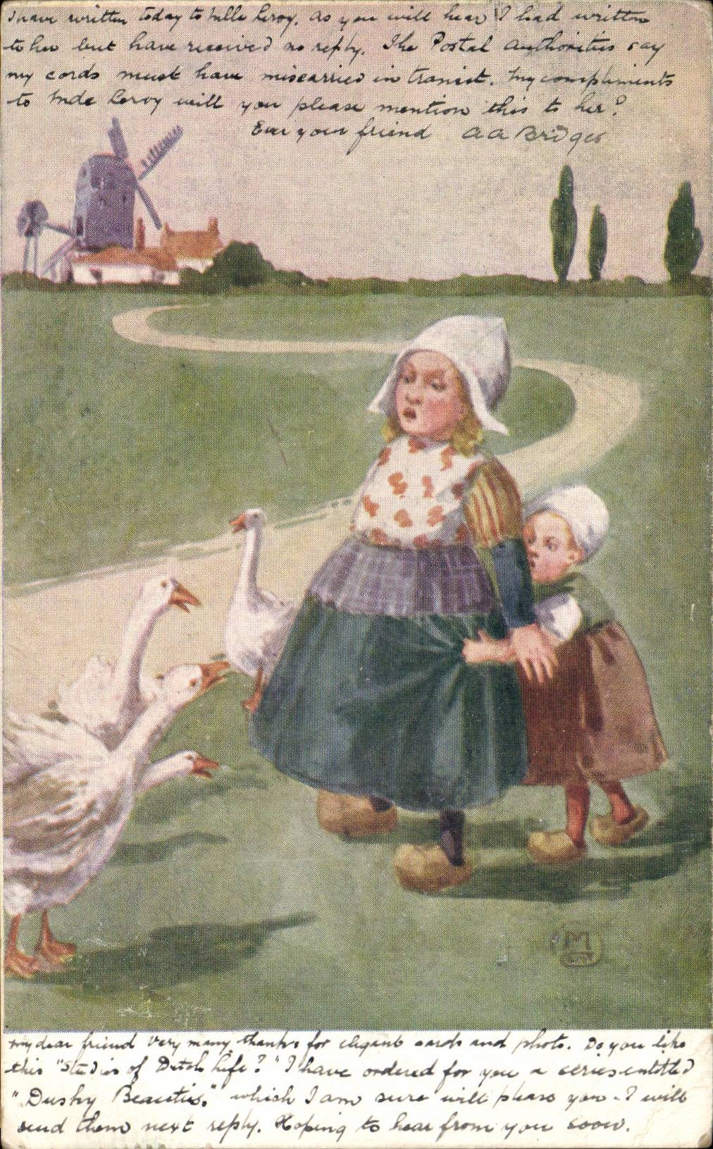 CPA Fantaisie Enfants et oies Moulin Windmill
