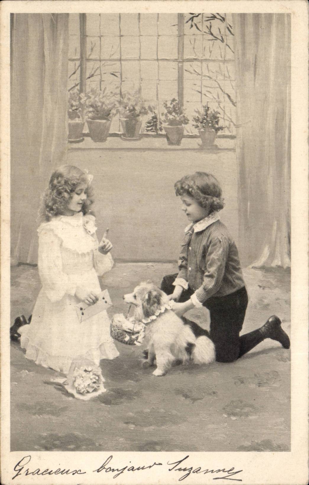 CPA Fantaisie Enfants Chien Dog