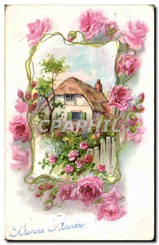 CPA Fantaisie Maison et fleurs