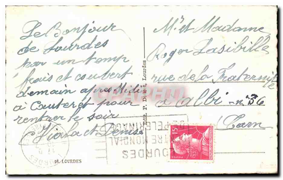 CPA A la grotte benie j'ai prie pour vous Bernadette Soubirous — Verso