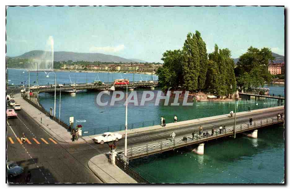 Geneve - L'île Rousseau et le jet d'eau (130 m) — éditeur Bovéy & Cie, Geneve, n° 3013