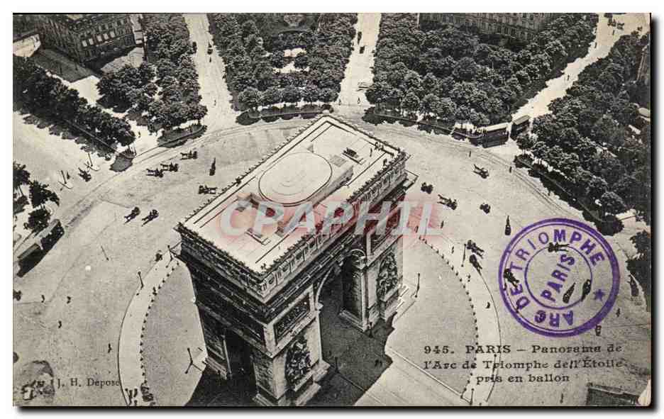 Paris CPA Panorama de l'arc de triomphe de l'etoile prise en ballon
