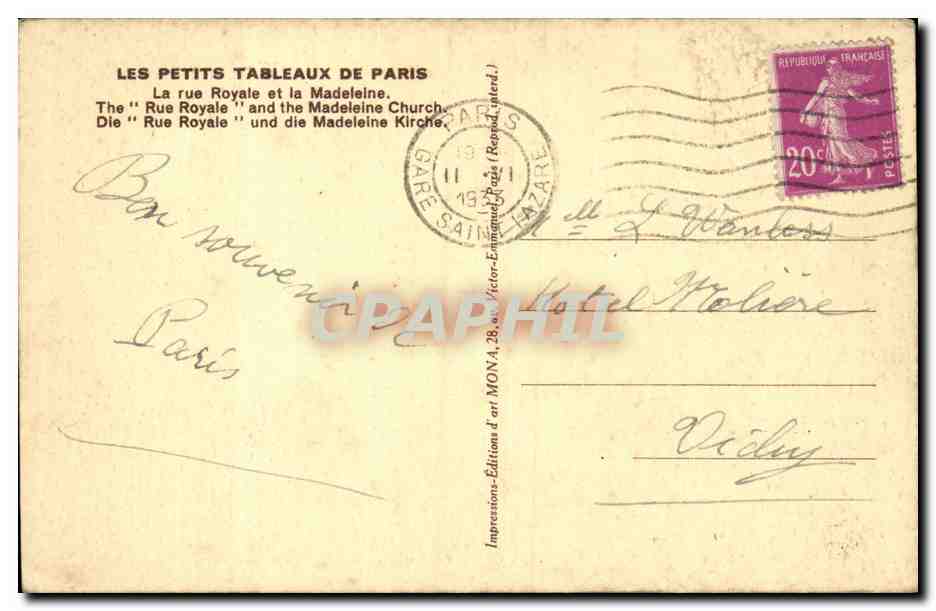 Paris CPA la rue Royale et la Madeleine — Verso
