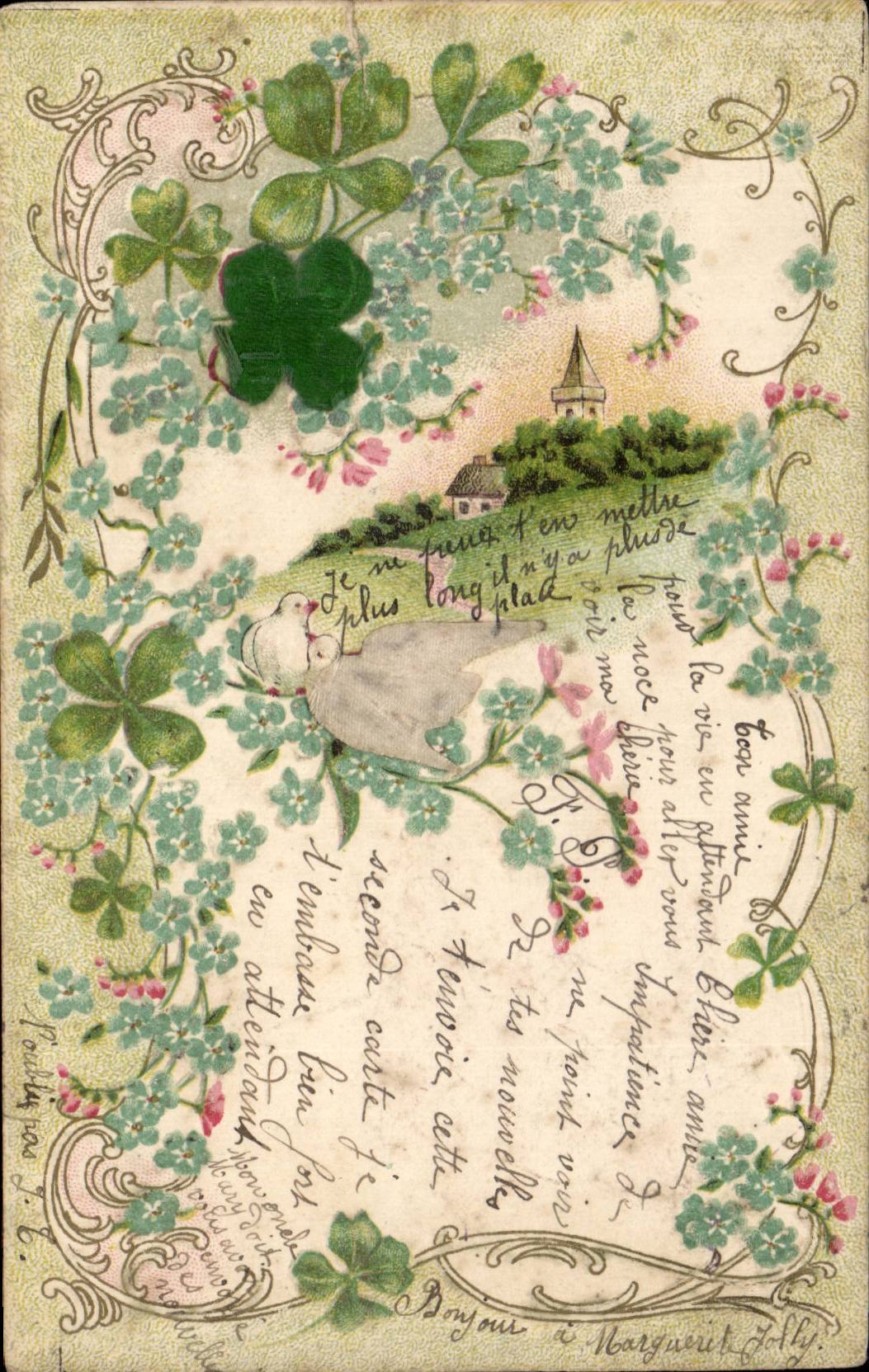 CPA Fantaisie Brodee et relief Colombes Trefle 