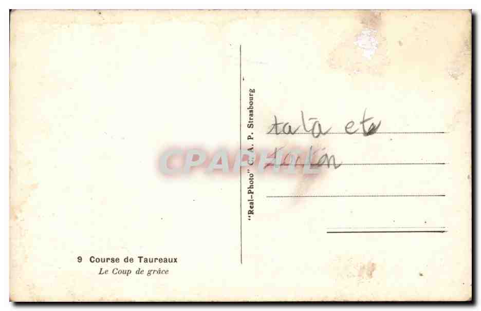 CPA Cours de taureaux Corrida Toro Le coup de grace — Rückseite