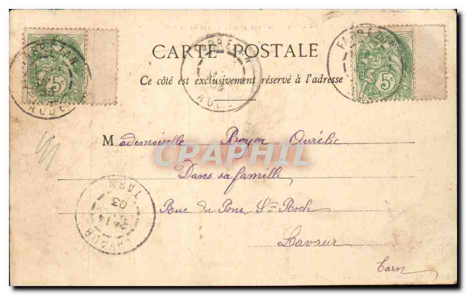 Cité de Carcassonne — Vue générale Nord-Ouest — Le Pont Neuf et le Pont Vieux — Librairie P. Abadie, 36, rue de la Gare — Cliché F. Cluzon — Verso