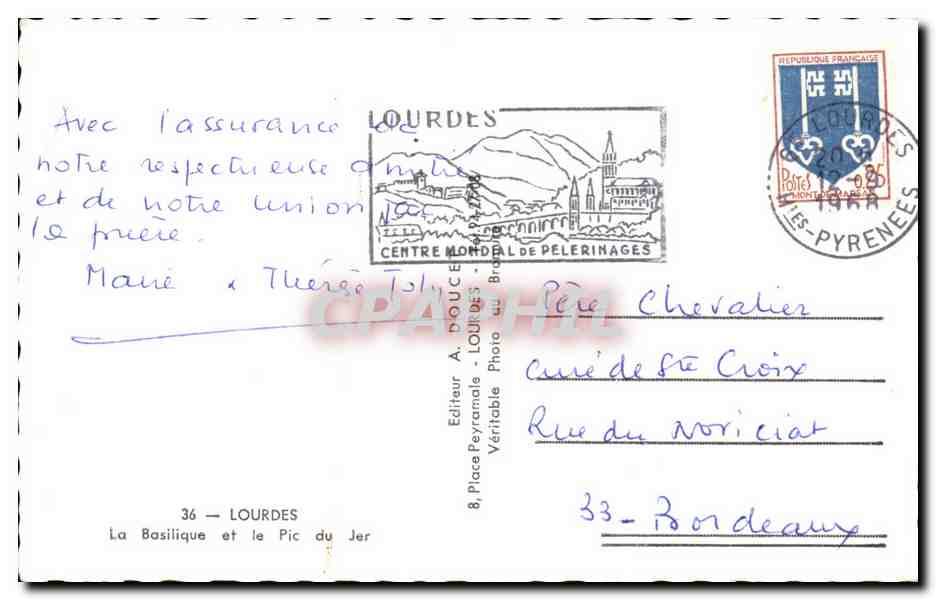 CPM Lourdes La basilique et le pic — Verso