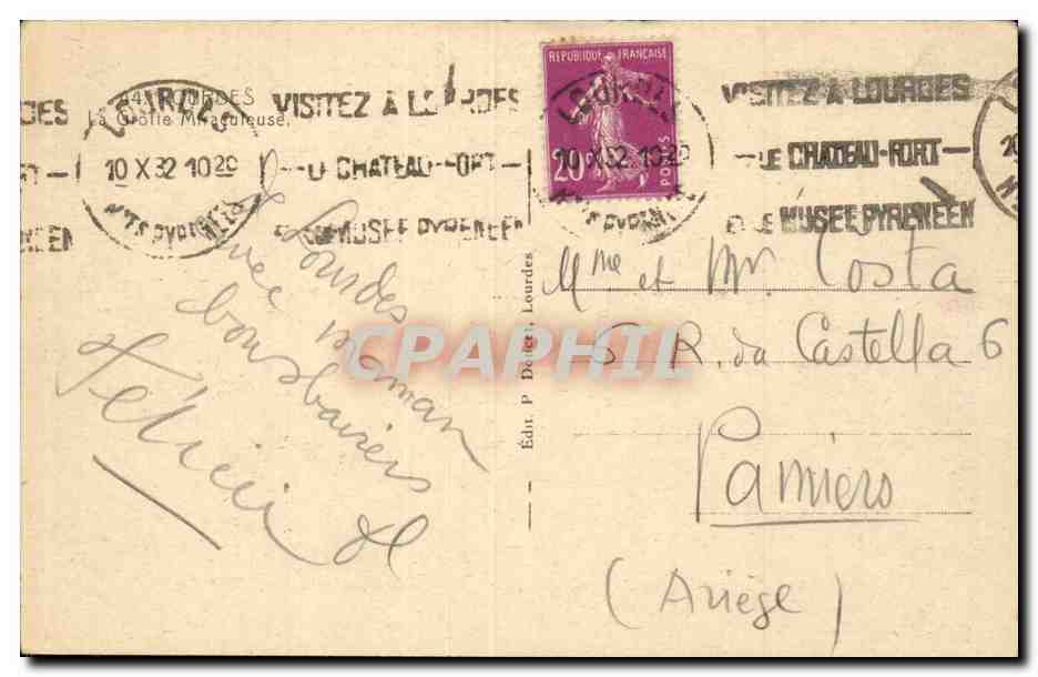 CPA Lourdes La grotte miraculeuse — Verso