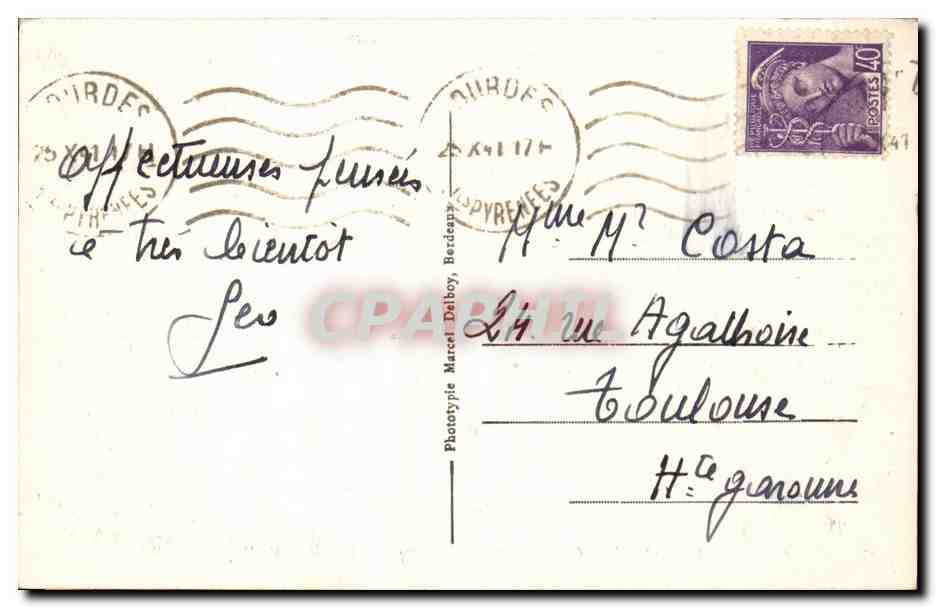 CPA Lourdes La basilique et le Gave — Verso