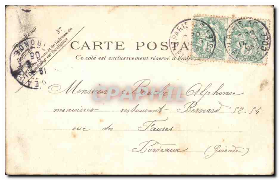 Paris CPA Hotel des Postes — Rückseite