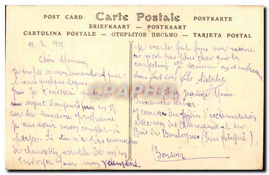Parigi — Aereo che vola sopra Passy — Cartolina d'epoca 2949 — Verso