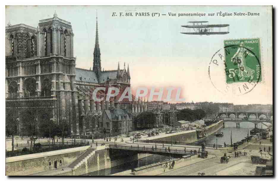 París (1°) — Vista panorámica sobre la Iglesia de Notre-Dame — E.V. 814