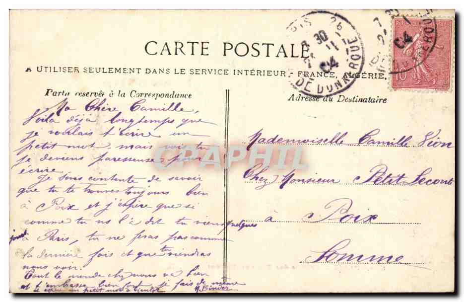 Paris CPA Avenue des Champs Elysees — Verso