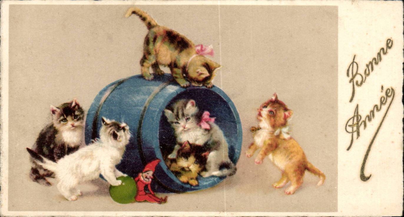 CPA Fantaisie Chats Bonne annee Cats