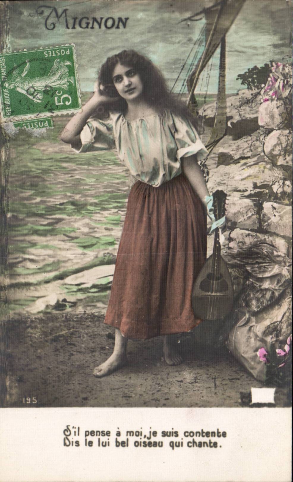 Mignon — jeune femme avec mandoline près d'un rivage — Mignnon, n°195