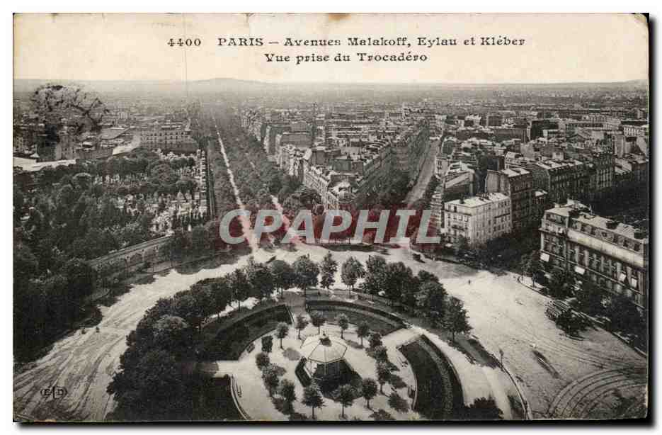 Paris CPA Avenue Malakoff Eyalu et Kleber Vue prise du Trocadero