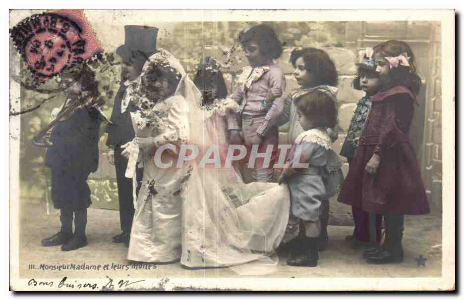 Fantaisie - Enfants - Mariage - bride - wedding - humour - CPA 