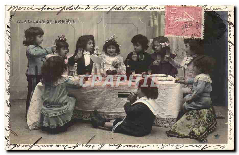 Fantaisie - Enfants - Mariage - bride - wedding - humour - vin - wine - CPA 