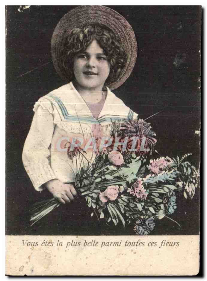 Fantaisie - Enfants - Sailor suit - flowers - straw hat - CPA 