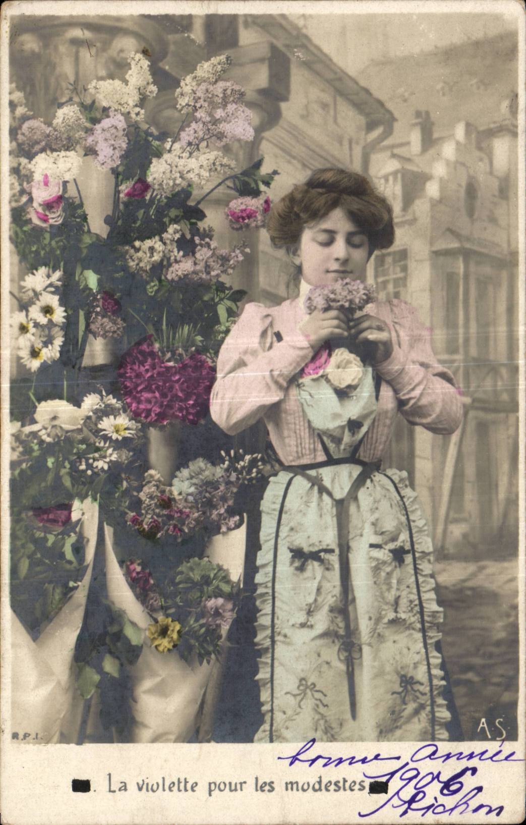 Femme parmi des fleurs — La violette pour les modestes — A.S. (éditeur) n° 106