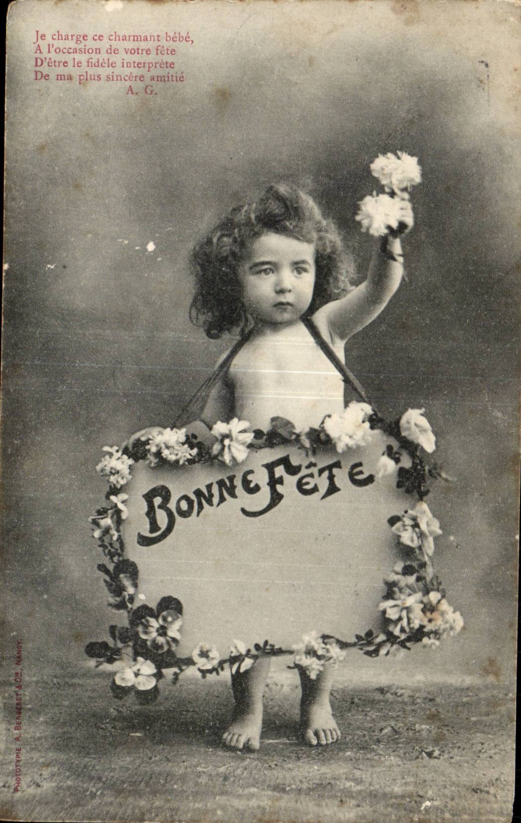 Fantaisie - Enfants - Funny little girl with happy birthday sign - Bonne Fete - CPA 