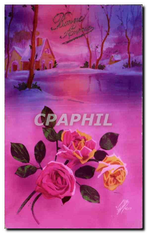 Fetes - Fleurs - Flowers - Roses - Bonne Annee - Purple Tint - CPA 