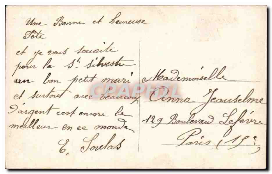 Fantaisie - Femme - Woman writing by lamplight - CPA  — Verso