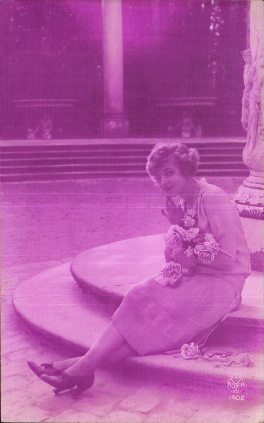 Seated woman with roses — columned garden — Nojer 1402