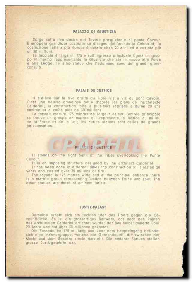 Italia - Italie - Roma - Rome - Palazzo di Giustizia - CPA  — Rückseite