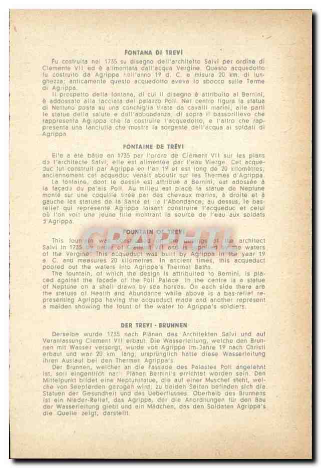 Italia - Italie - Roma - Rome - Fontano di Treva - CPA  — Rückseite