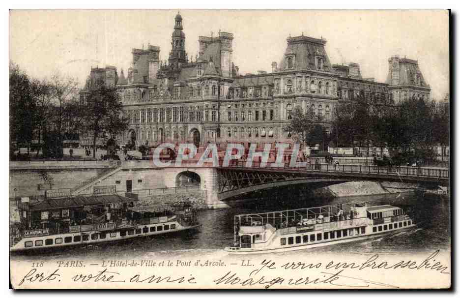 Paris - 4 - L'Hotel de Ville et le Pont D'Arcole - - CPA 
