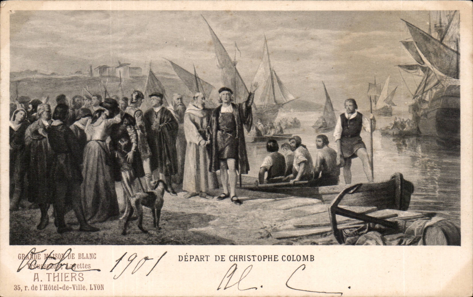 Lyon - Hotel de Ville - Art - Tableau - A Thiers - Depart de Christophe Colomb - CPA 