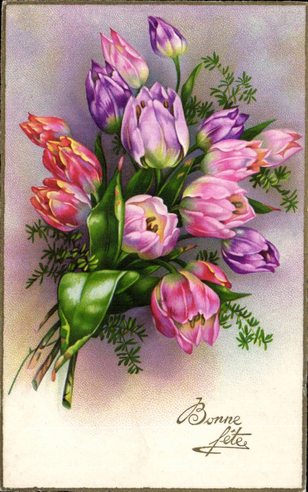 Fleurs - Flowers - Lovely tulip bouquet - CPA 