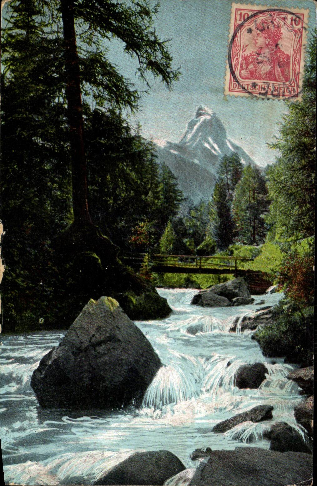 Arbre - Country Scene with majestic mountain - CPA 