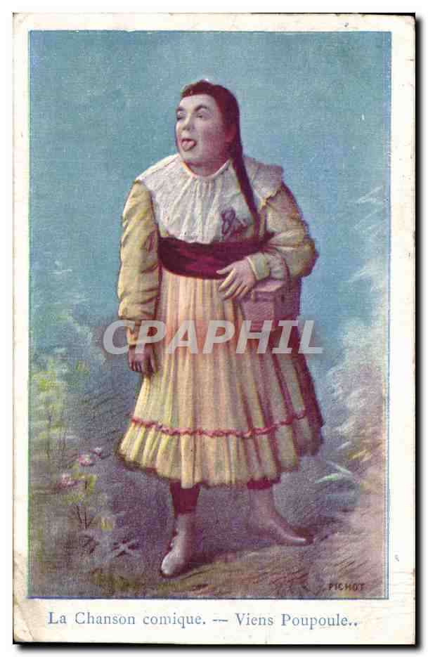 Fantaisie - Femme - Funny woman sticking out tongue - humour - CPA Viens poupoule 