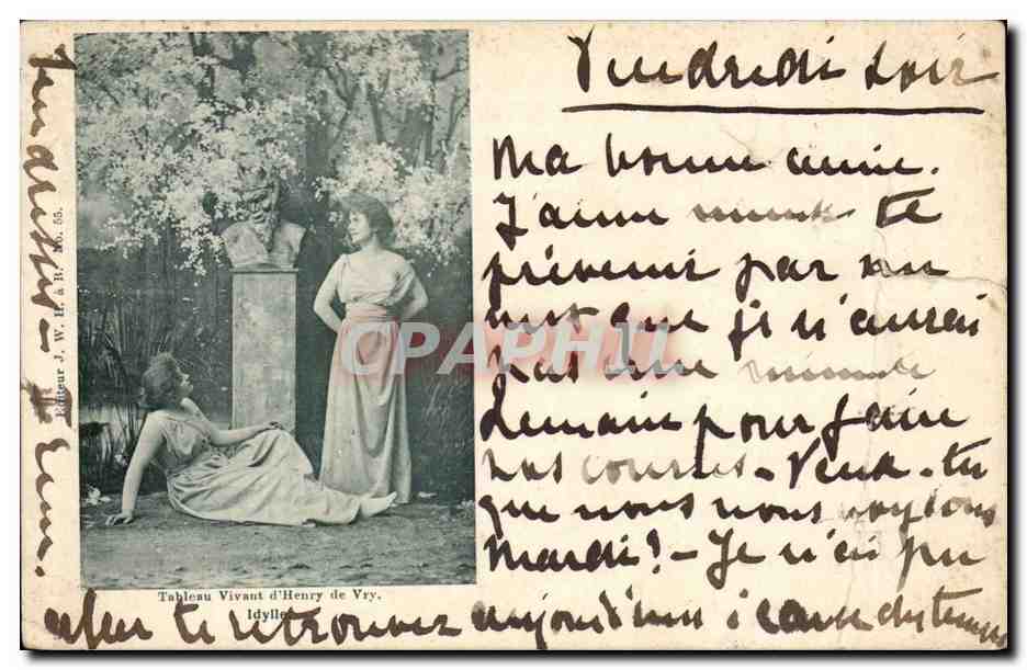 Fantaisie - Femme - Two women in flowing costumes - Tableau vivant d' Henry de Viry Idylle CPA