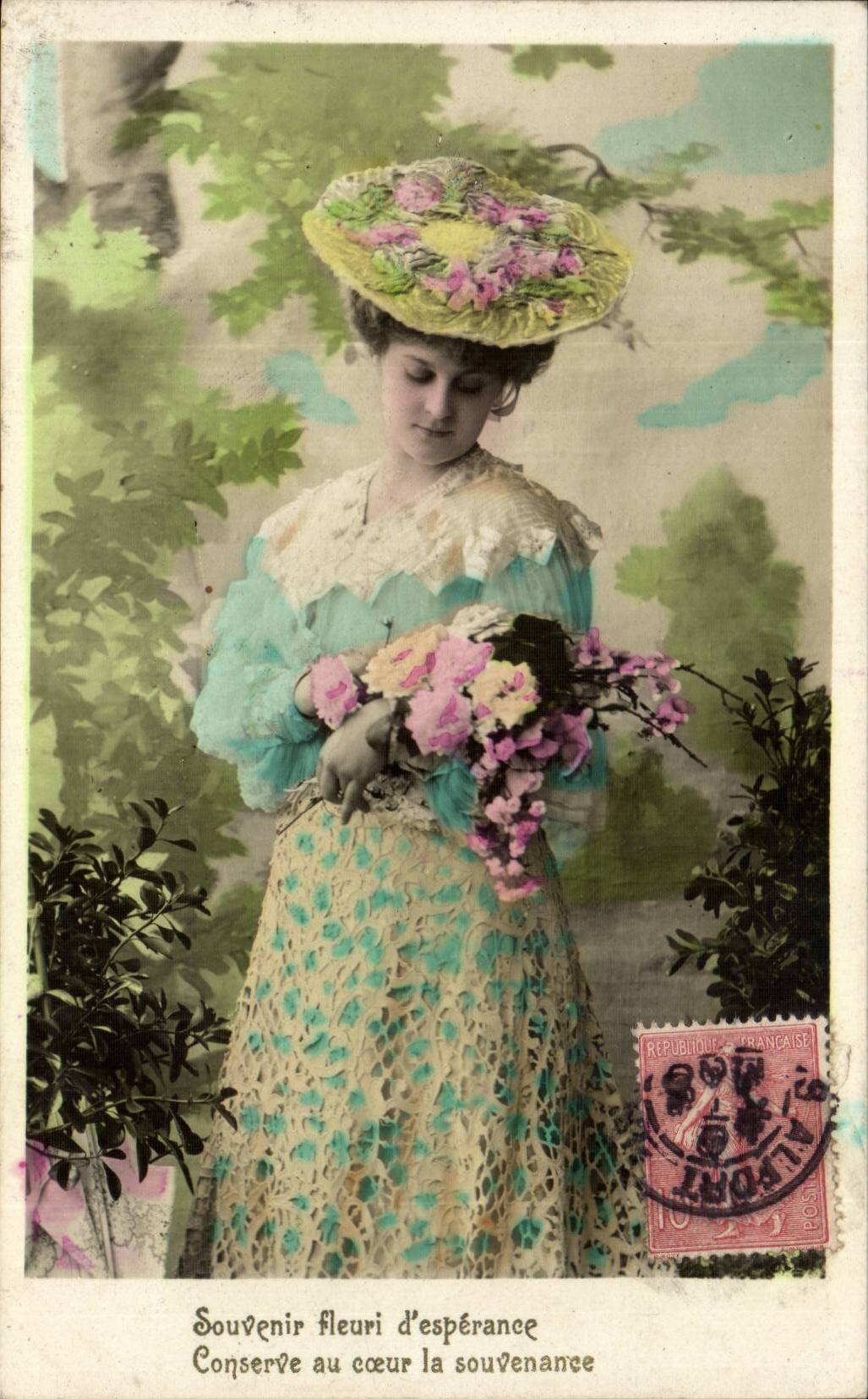 Fantaisie - Femme - Beautiful woman gazing down - CPA 