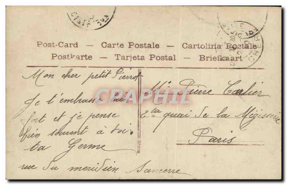 Fantaisie - Enfants - Amities - Children playing in snow CPA  — Rückseite