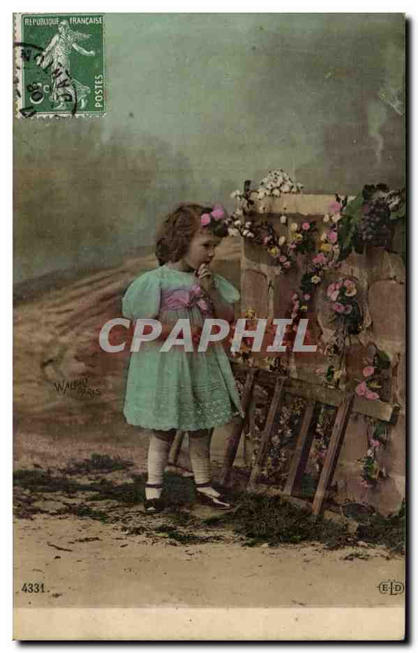 Fantaisie - Enfant - Little girl with big bow in hair CPA 